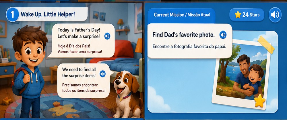 Child finding Father's Day surprise items